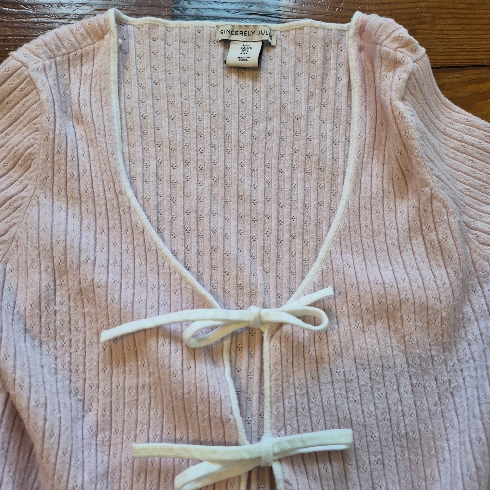 Sincerely Jules Pink Ribbed Cardigan- Size Large - Picture 5 of 6